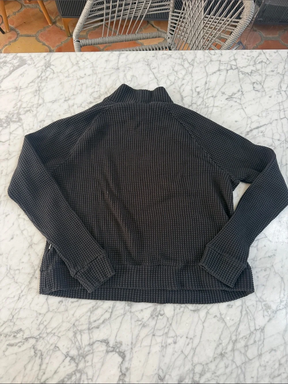 The North Face Chabot Black Waffle Knit Mock Neck Sweater Top Women's Sz L